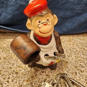 Vintage Ceramic Monkey Nutcracker Set With Tools 8 Inches (530)‎
